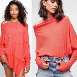 EUC We The Free Londontown Red Boatneck Asymmetrical Thermal Top